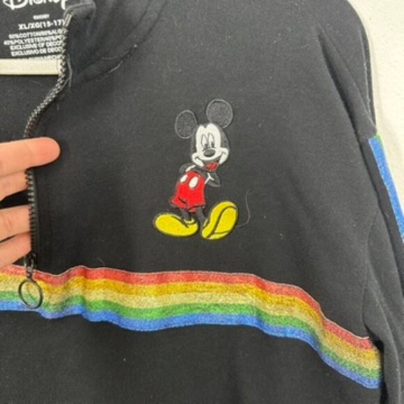 Disney Kid Size XL Black Rainbow Quarter Zip Sweatshirt Mickey Mouse Embroidered - Picture 2 of 5